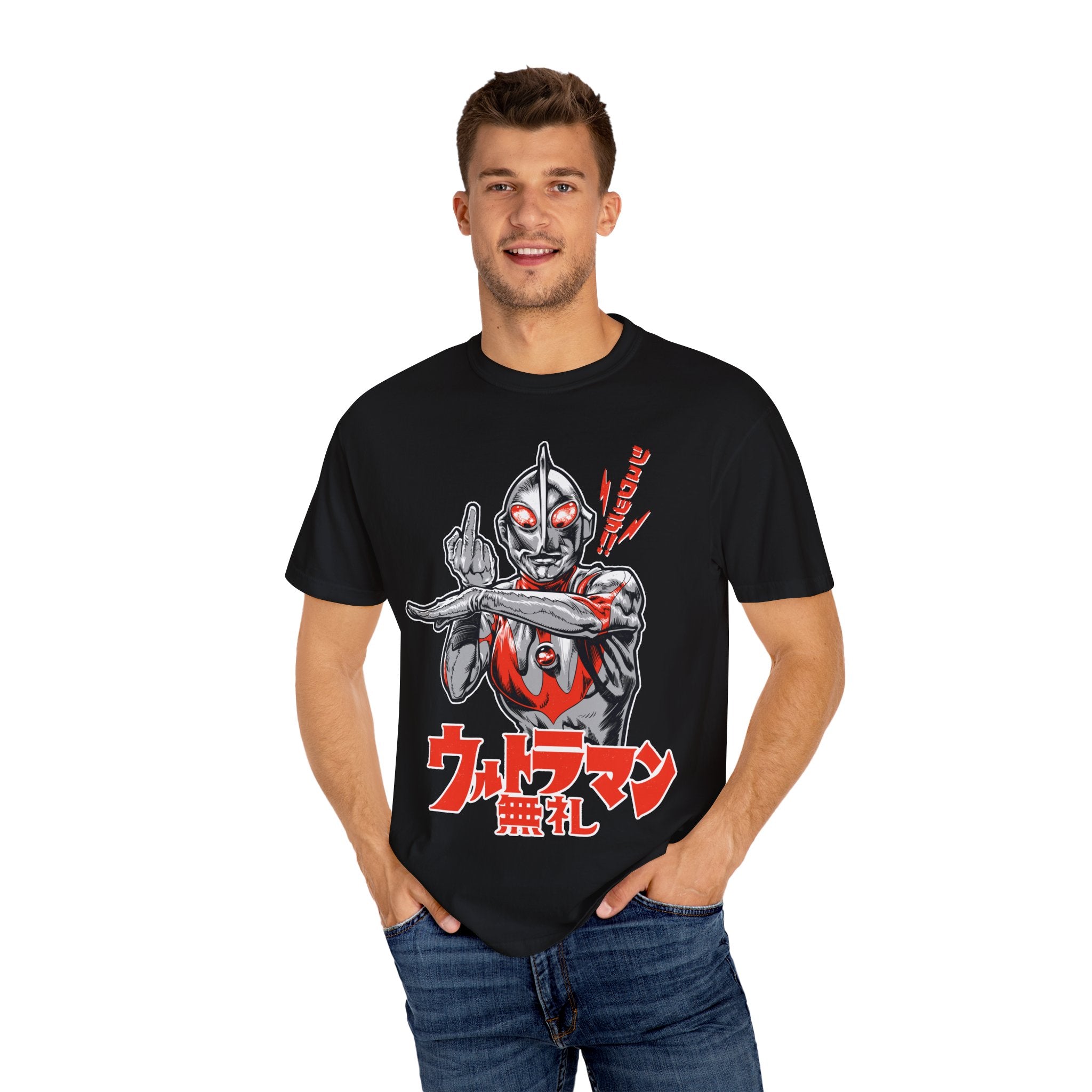 Ultraman Middle Finger Tee - Rebellious Anime Humor Gift - Sinful Threads