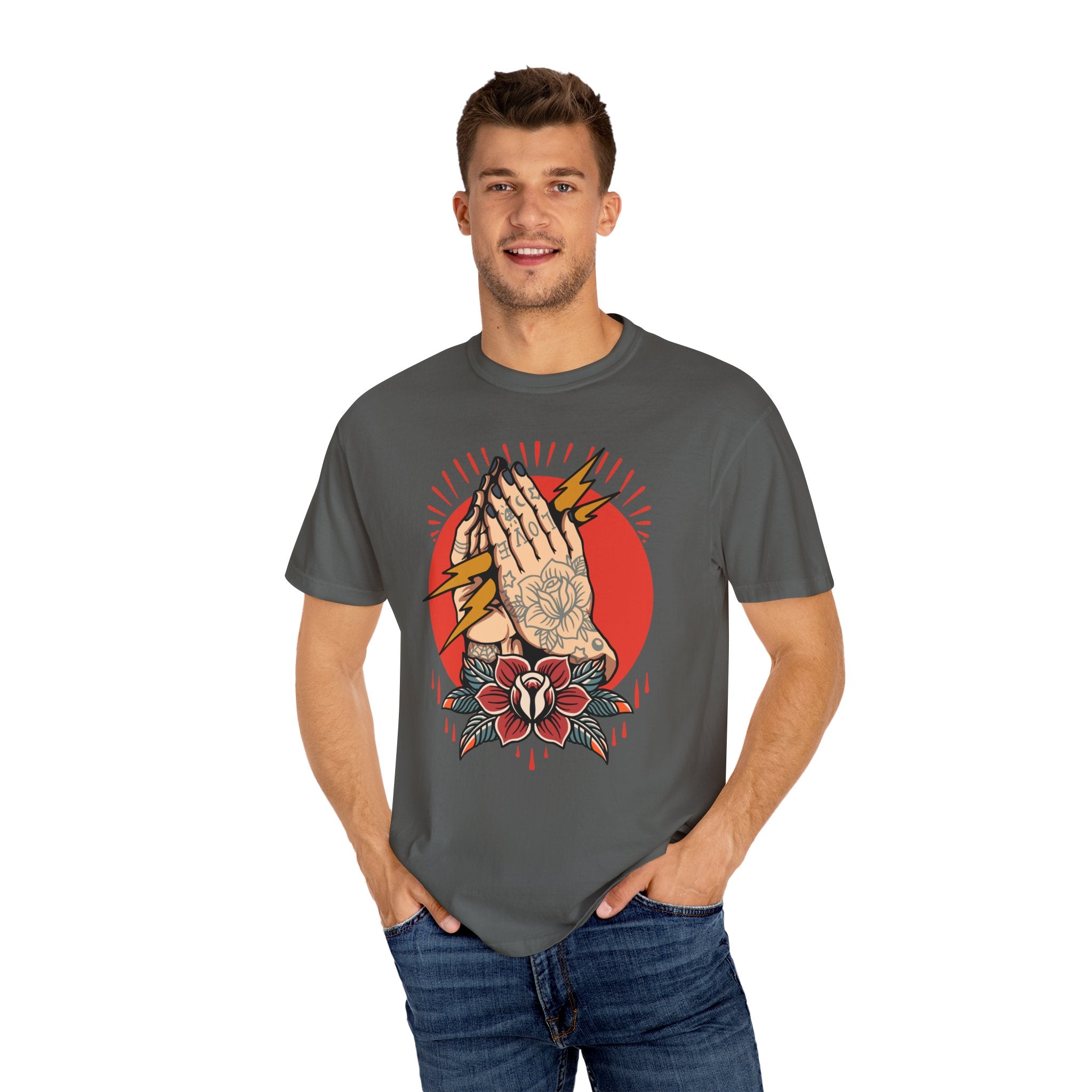 Praying Hands Shirt - Traditional Flash Art Tee - Tattoo Gift - Sinful Threads