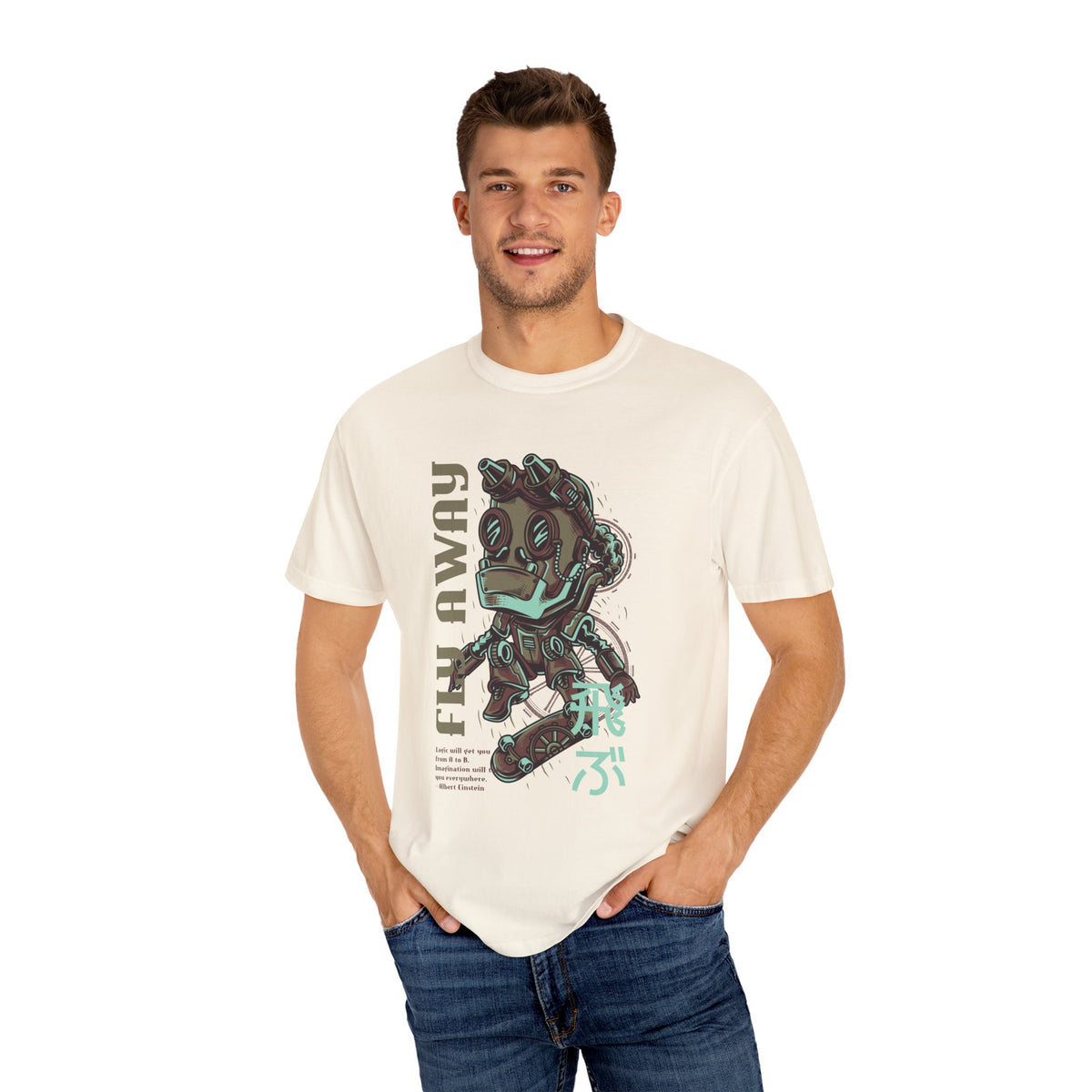 Fly Away Einstein Robot On Skateboard Illustration T-Shirt