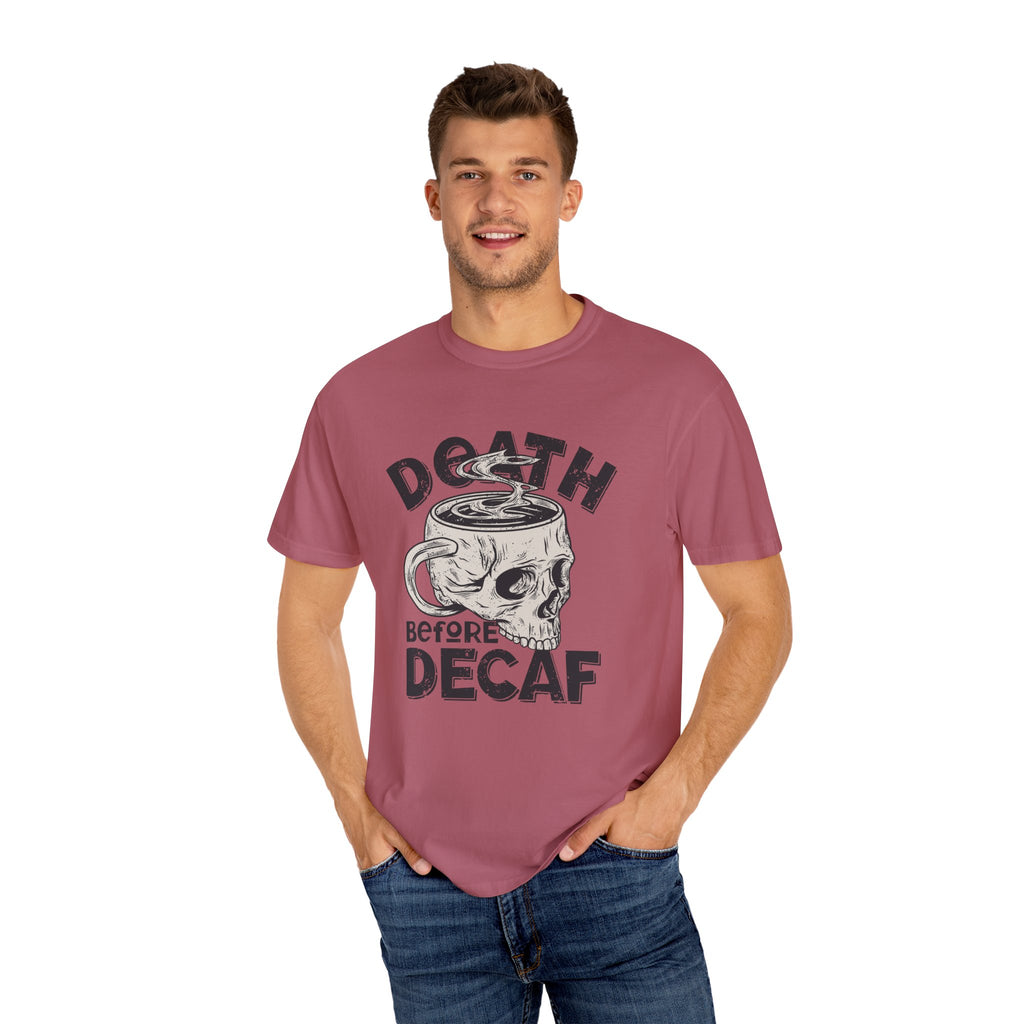 Coffee Skull Shirt - Death Before Decaf - Funny Caffeine Gift - Sinful Threads