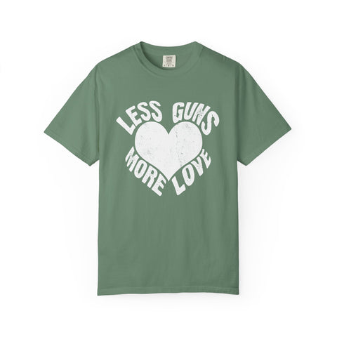 Less Guns More Love Heart Shaped Message Art T-Shirt - Sinful Threads