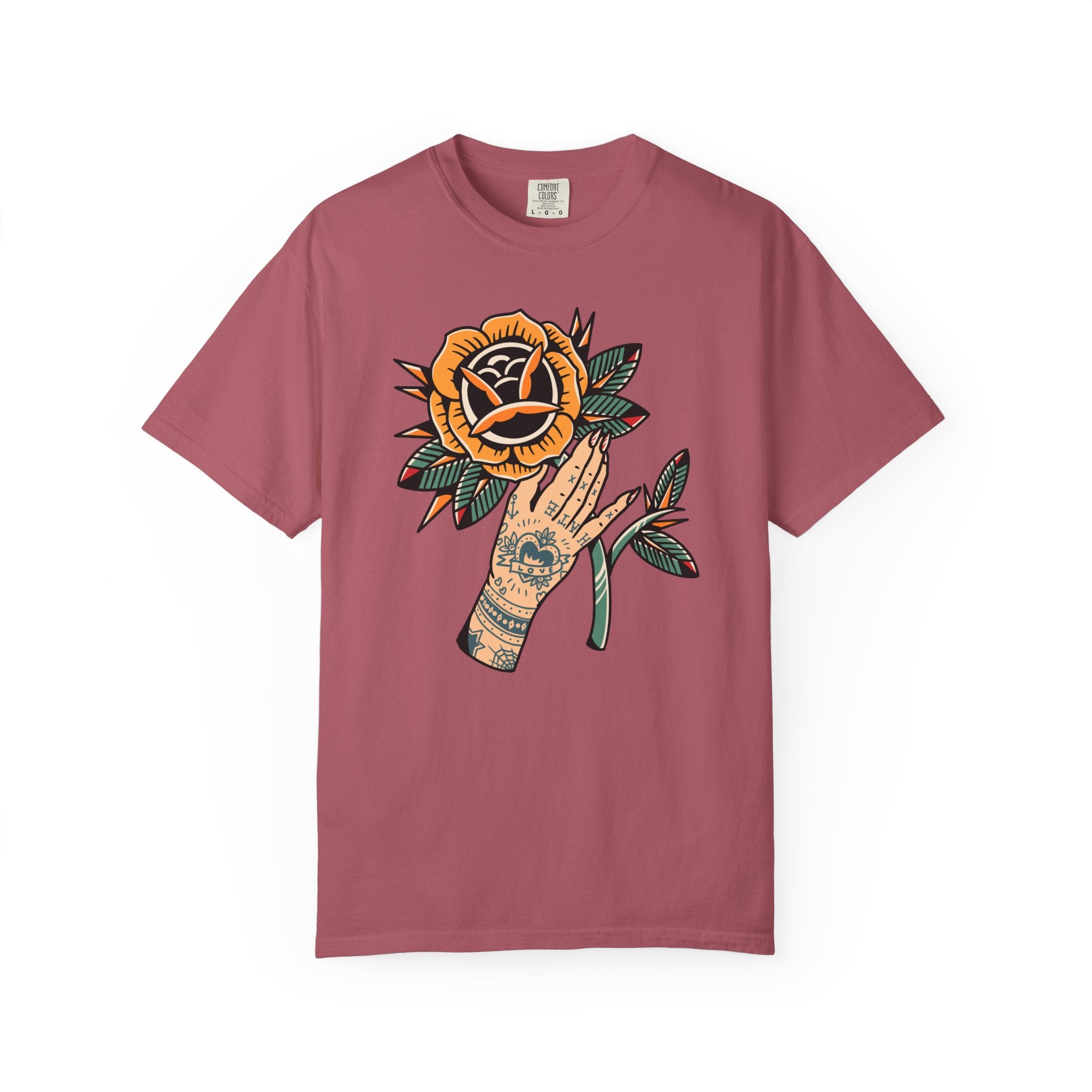 Tattoo Rose Shirt - Hand Holding Flower Tee, Artistic Gift - Sinful Threads