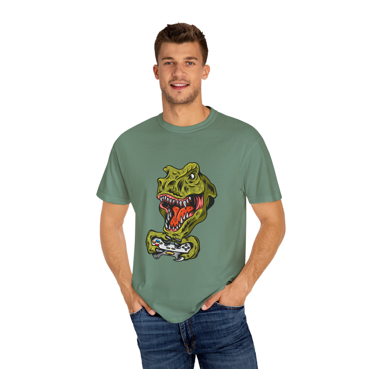 Dino Gamer Rex with Controller Video Game Fan T-Shirt