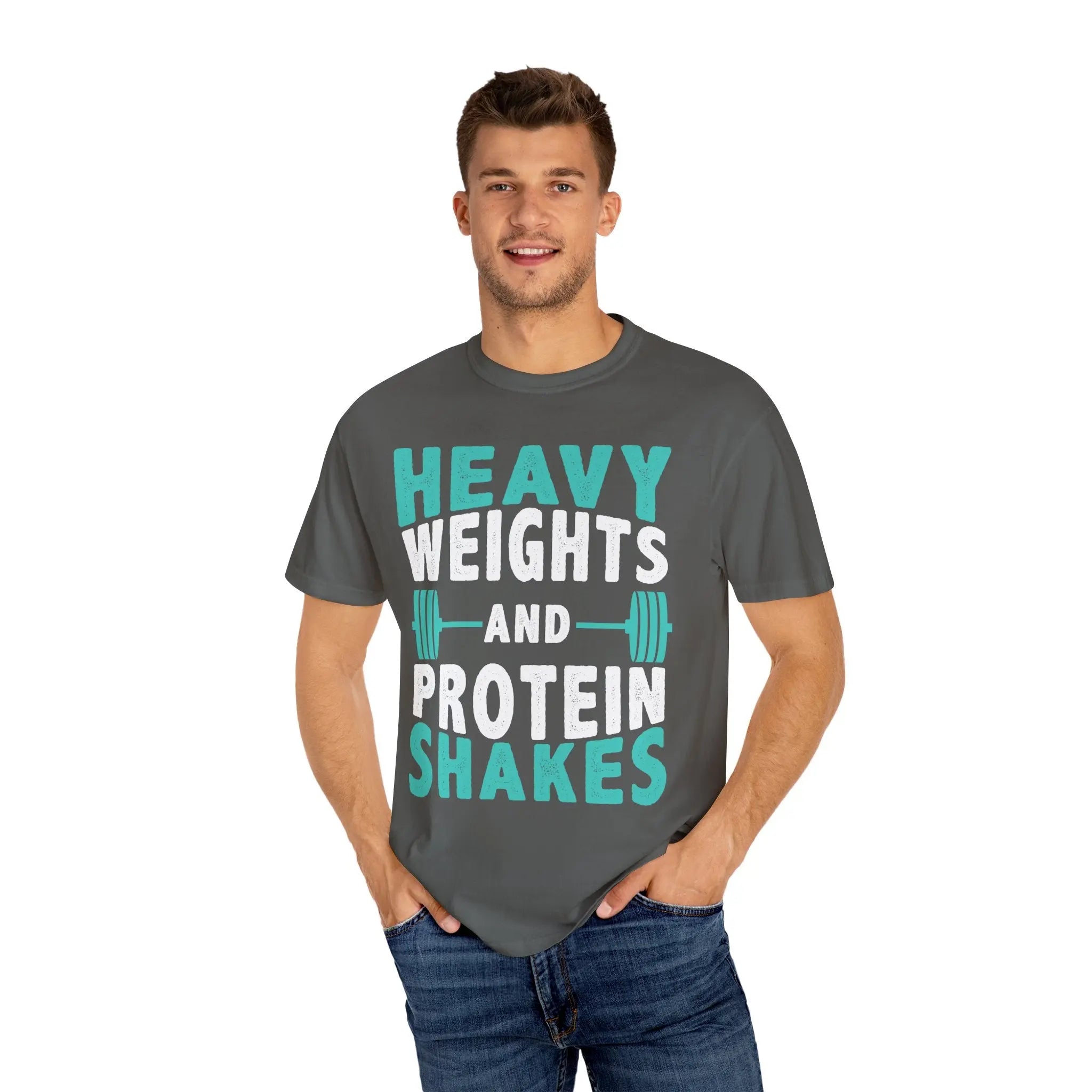 Gym Workout T-Shirt - Heavy Weights Protein Shakes Design for Lifters Printify