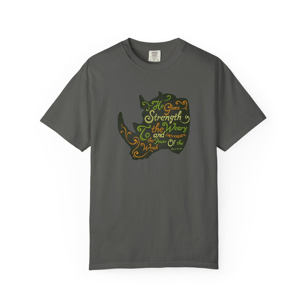 He Gives Strength to the Weary Rhino T-Shirt - Sinful Threads