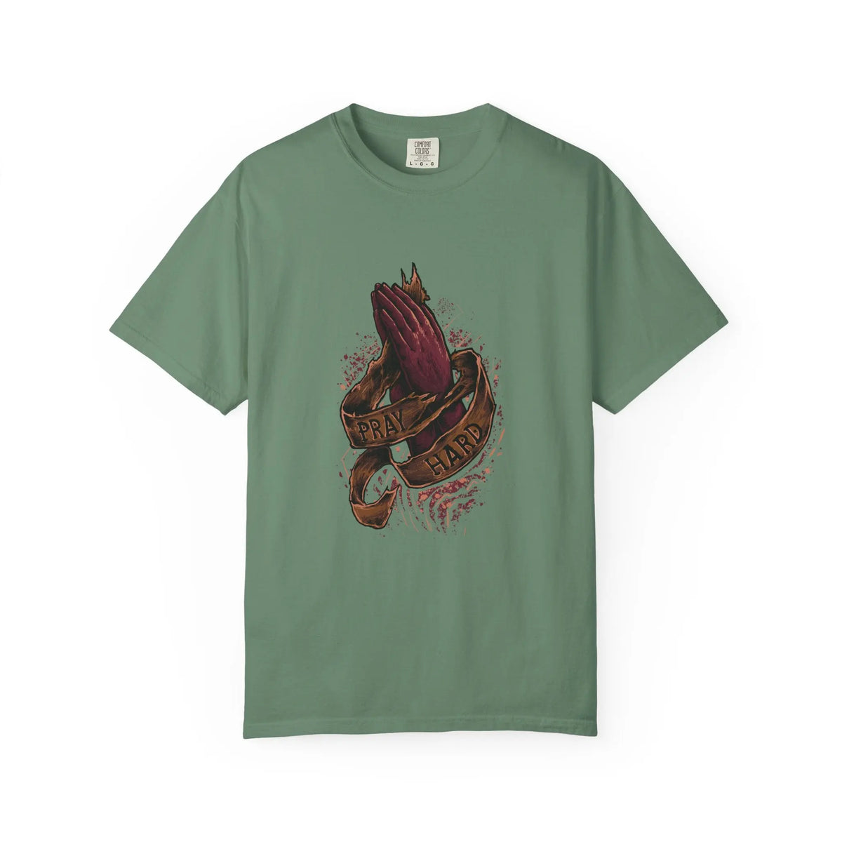 Pray Hard Hands Illustration Graphic Design Art T-Shirt - Sinful Threads