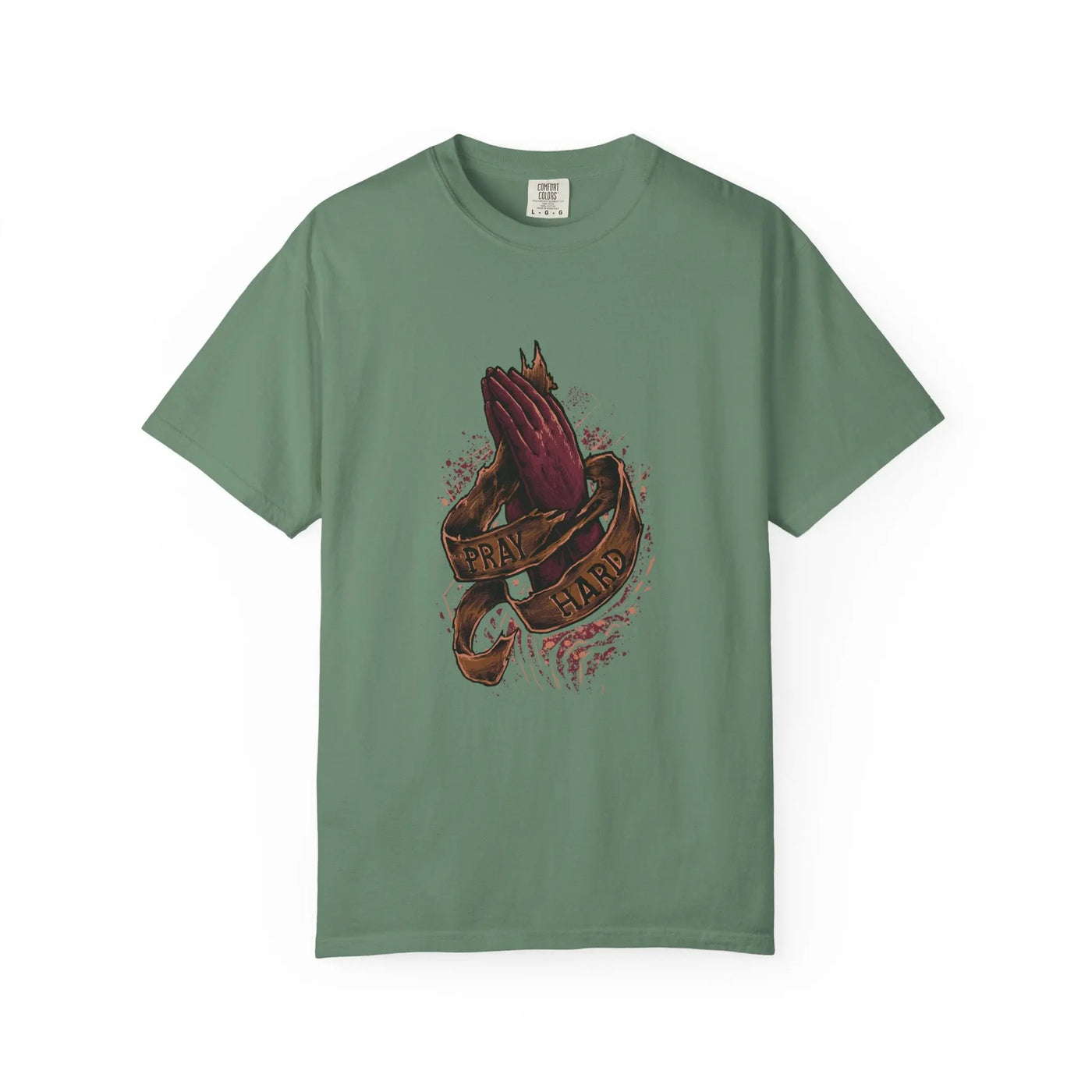 Pray Hard Hands Illustration Graphic Design Art T-Shirt - Sinful Threads