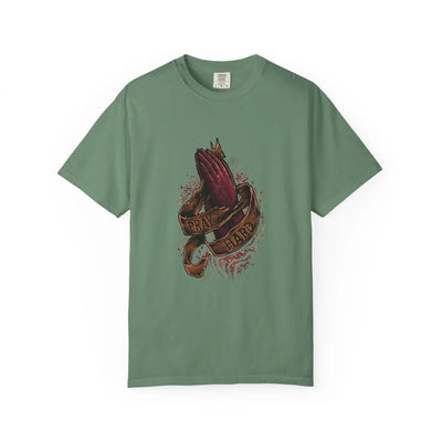 Pray Hard Hands Illustration Graphic Design Art T-Shirt - Sinful Threads