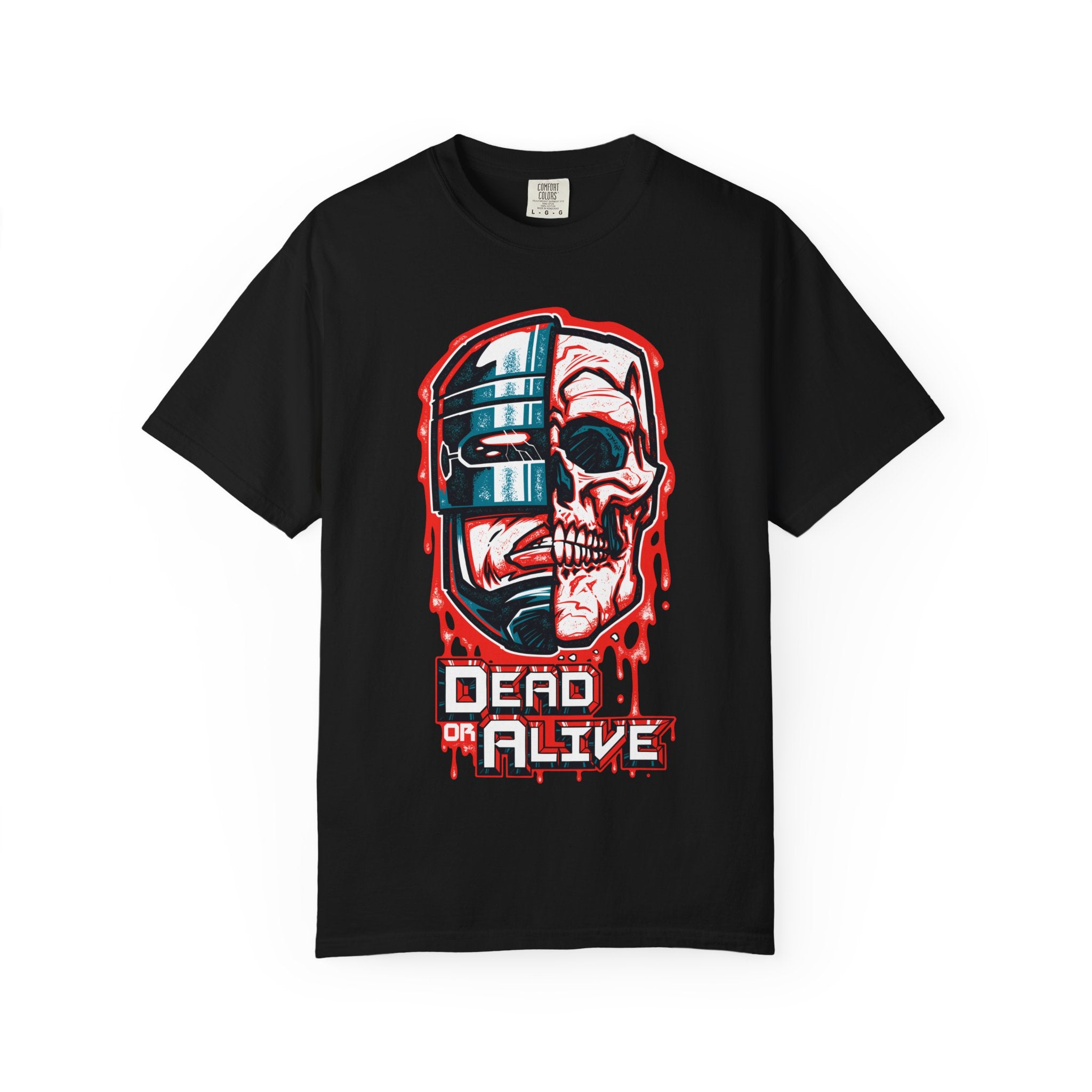 Robocop Dead or Alive Shirt with Robot Skull Design - Sinful Threads
