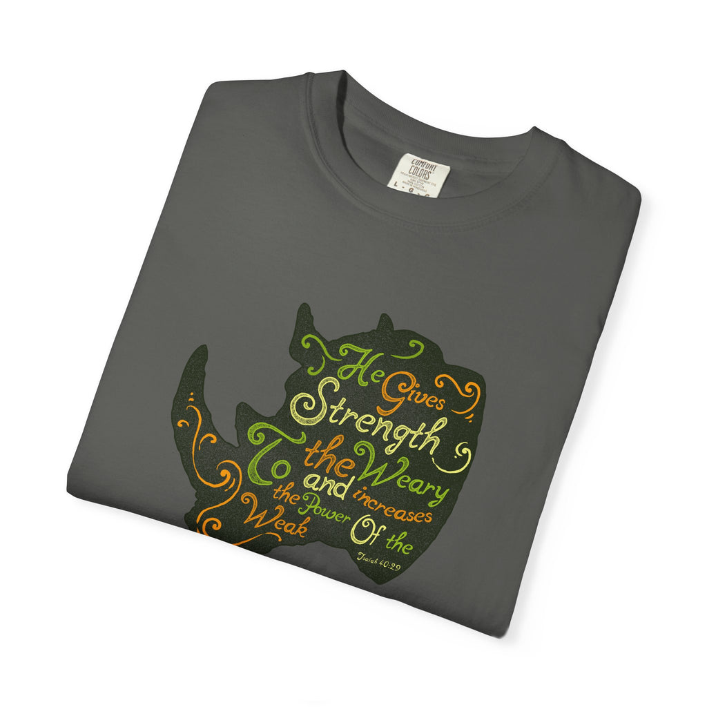 He Gives Strength to the Weary Rhino T-Shirt - Sinful Threads