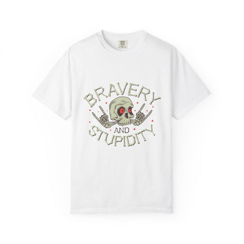 Funny Skull Shirt - Bravery Stupidity Tee - Cool Graphic