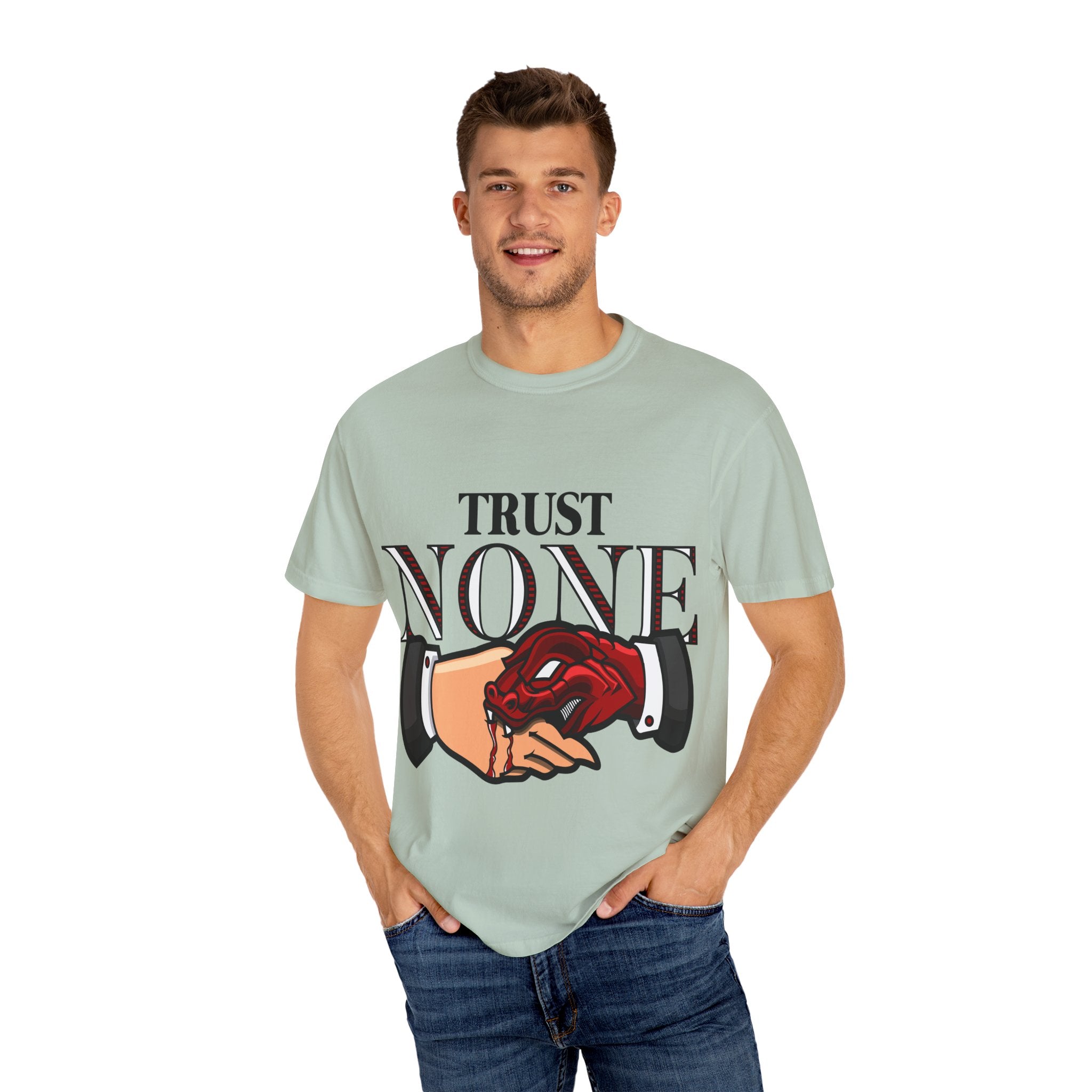 Trust None Tee – Snake Handshake Dark Streetwear - Sinful Threads
