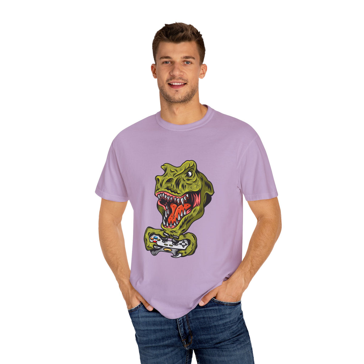 Dino Gamer Rex with Controller Video Game Fan T-Shirt