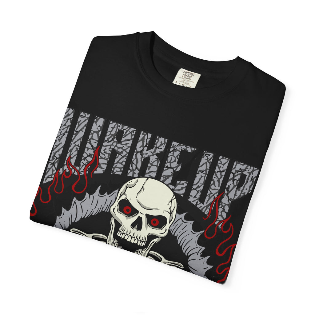 Skull Flame Shirt - Wake Up Fire Design Tee for Bold Style - Sinful Threads