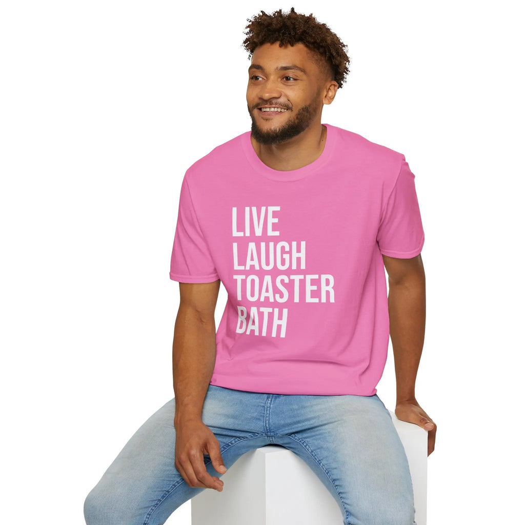 Live Laugh Toaster Bath Tee - Dark Humor Graphic Parody Shirt Printify