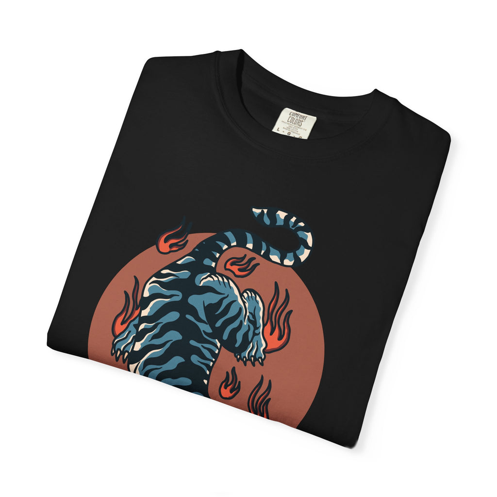 Blue tiger shirt - flame design tee - animal graphic gift - Sinful Threads