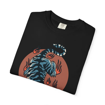 Blue tiger shirt - flame design tee - animal graphic gift - Sinful Threads