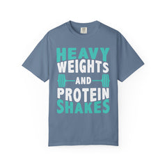 Heavy Weights Protein Shakes Gym Workout T-Shirt for Lifters
