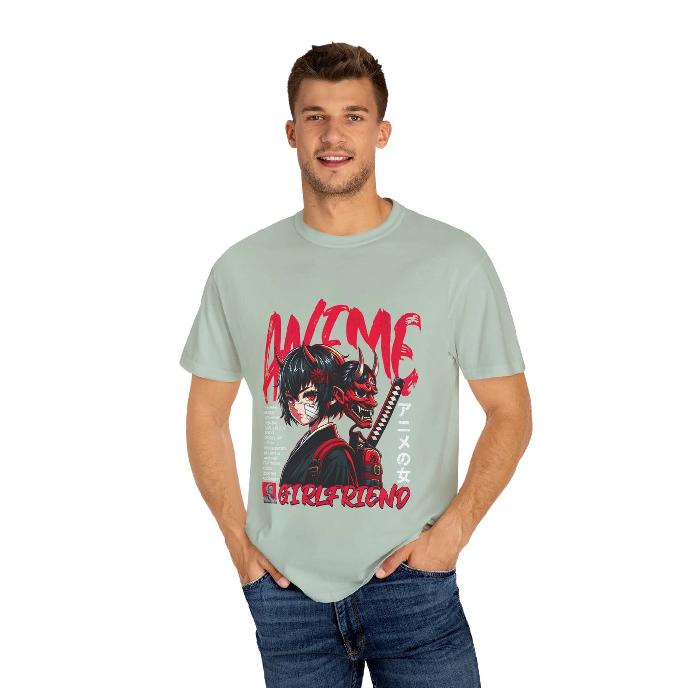Oni Mask Anime Tee - Katana Demon Girl - Japanese Gift - Sinful Threads