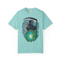 Grim Reaper Tee – Blue Flames Skull Gothic Death Shirt