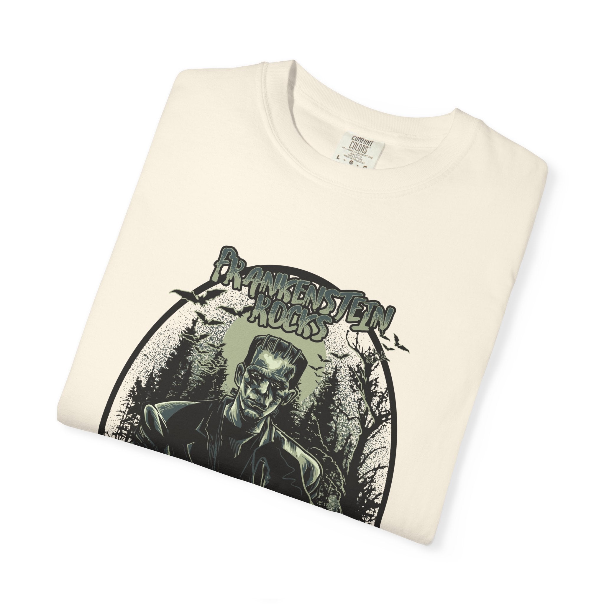 Frankenstein Rocks Halloween Graphic Novelty Design T-Shirt - Sinful Threads