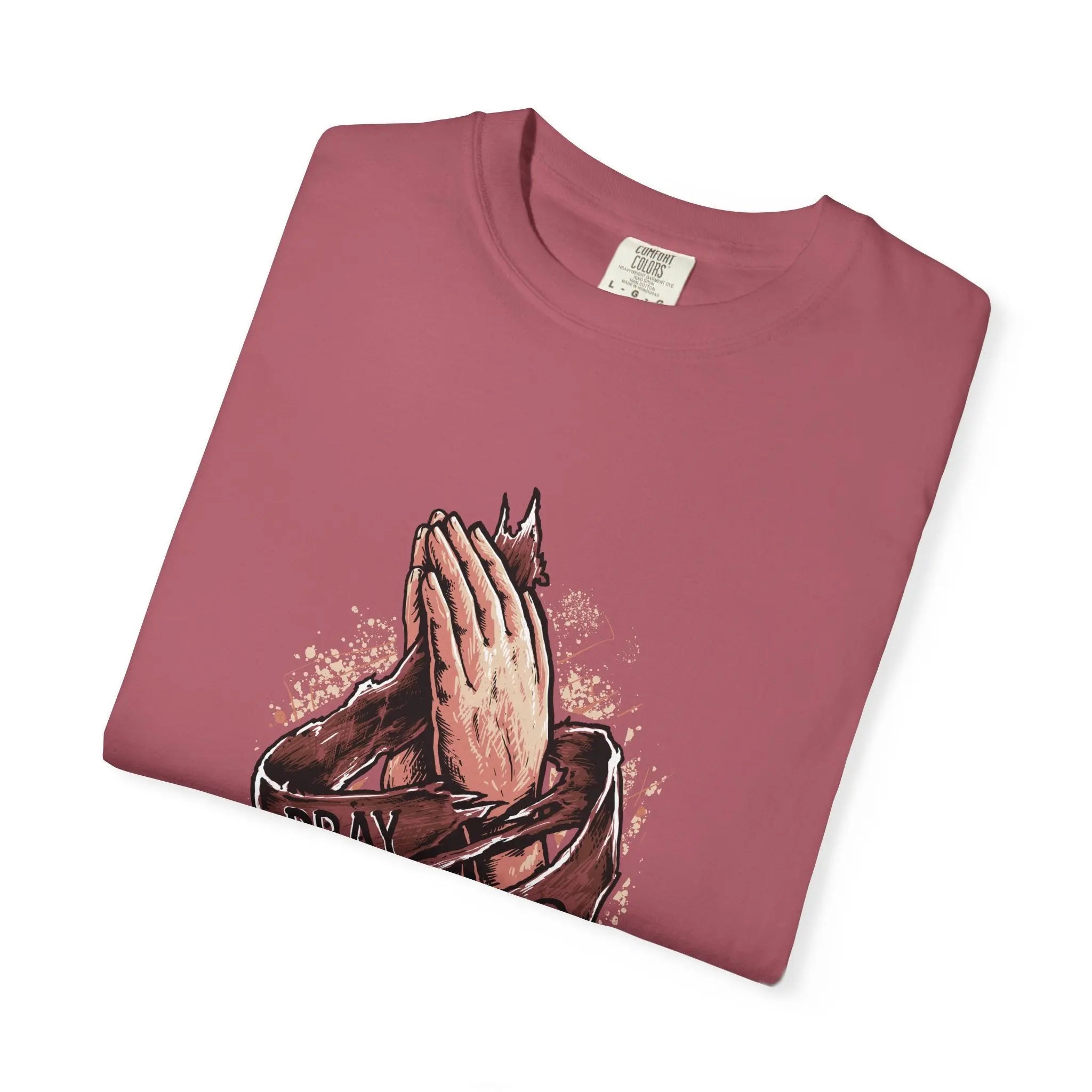 Pray Hard Hands With Ribbon Graphic Religious Art T-Shirt - Sinful Threads
