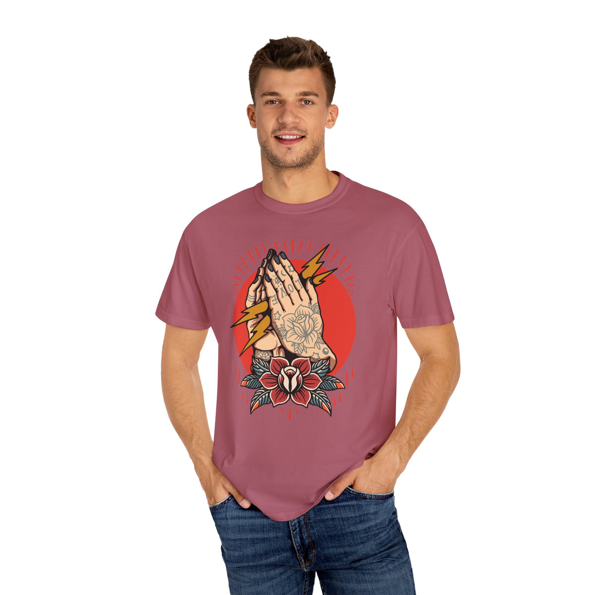 Praying Hands Shirt - Traditional Flash Art Tee - Tattoo Gift