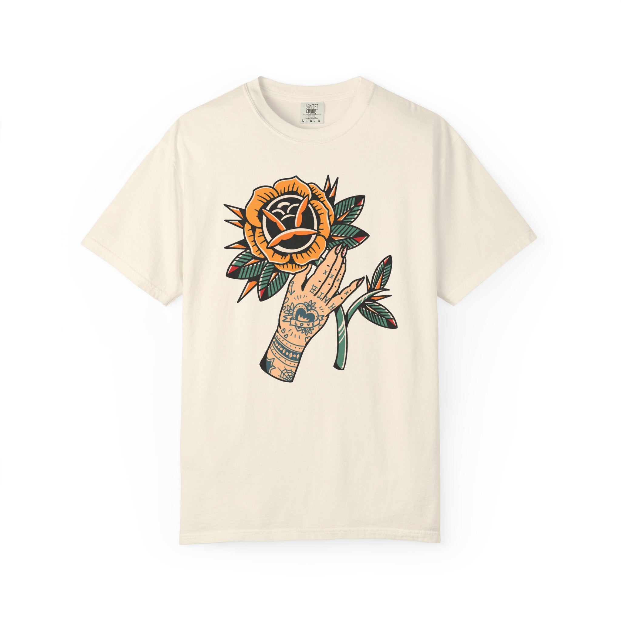 Tattoo Rose Shirt - Hand Holding Flower Tee, Artistic Gift - Sinful Threads