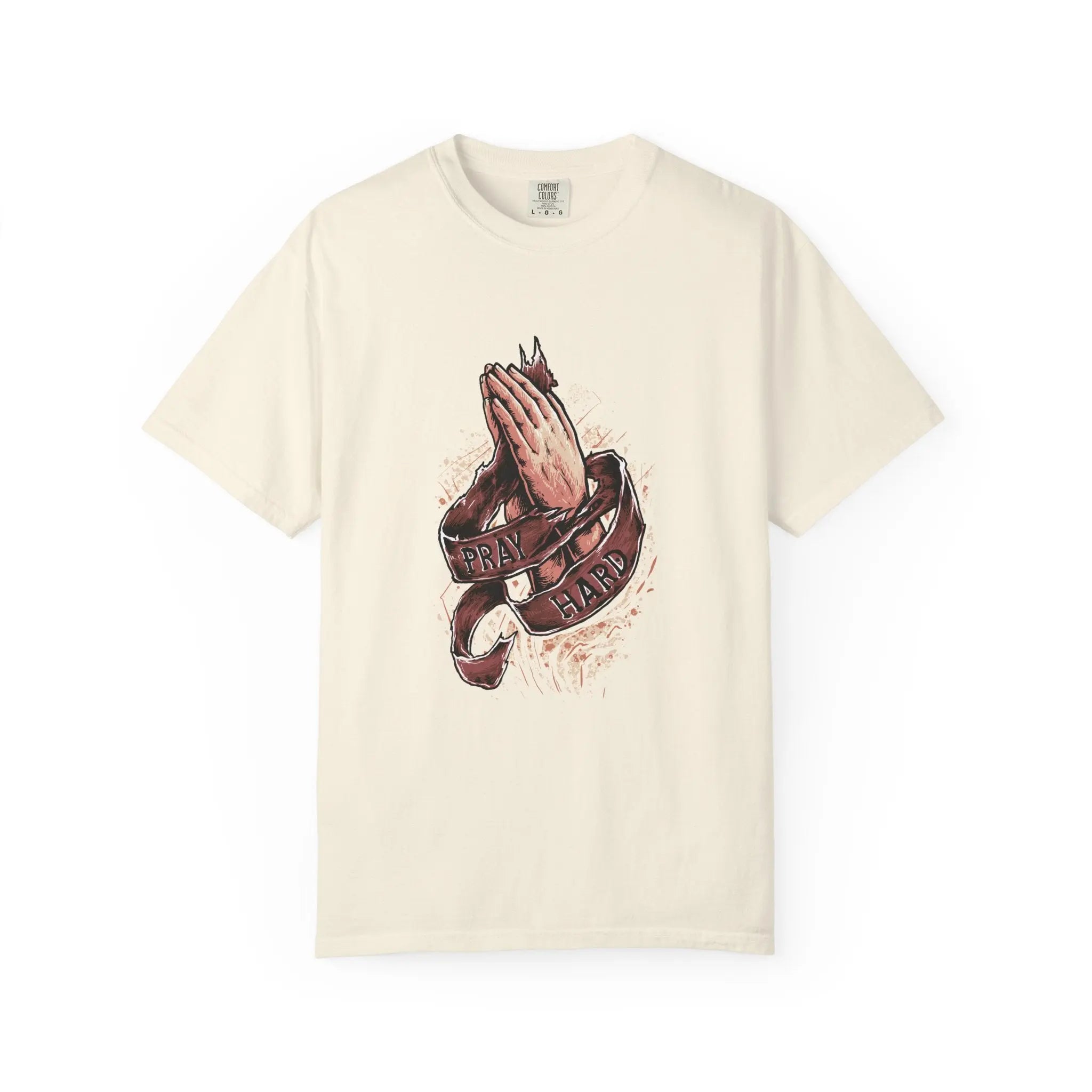 Pray Hard Hands With Ribbon Graphic Religious Art T-Shirt - Sinful Threads