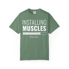 Installing Muscles Please Wait Funny Gym Fitness T-Shirt