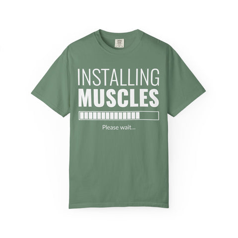 Installing Muscles Please Wait Funny Gym Fitness T-Shirt