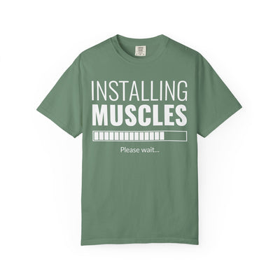 Installing Muscles Loading Bar T-Shirt - Funny Gym - Sinful Threads
