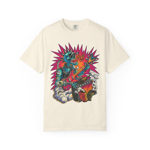 Rock Skull Guitarist Tee – Punk Metal Skeleton Shirt