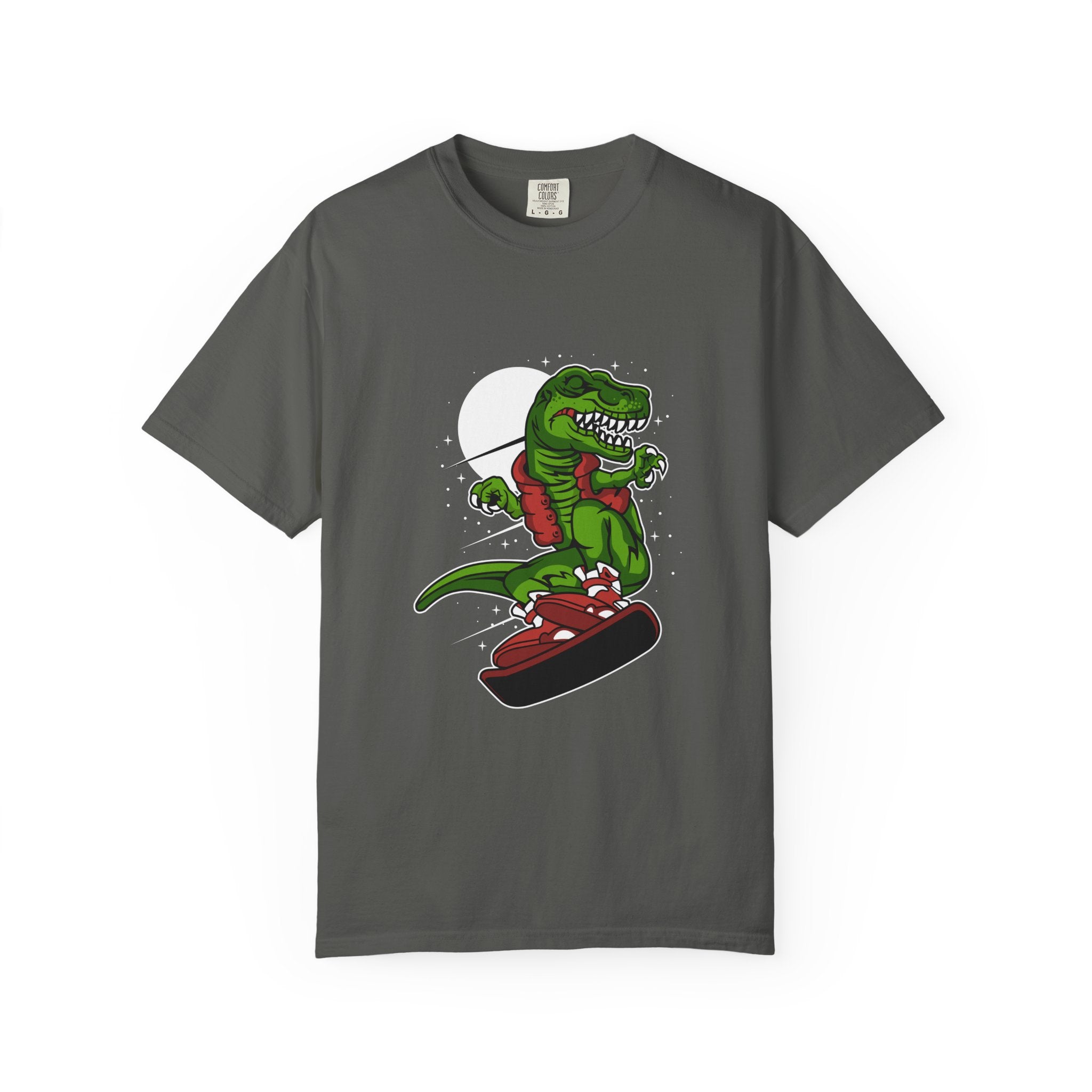 T-Rex Dinosaur on Snowboard Winter Sports Graphic T-Shirt - Sinful Threads
