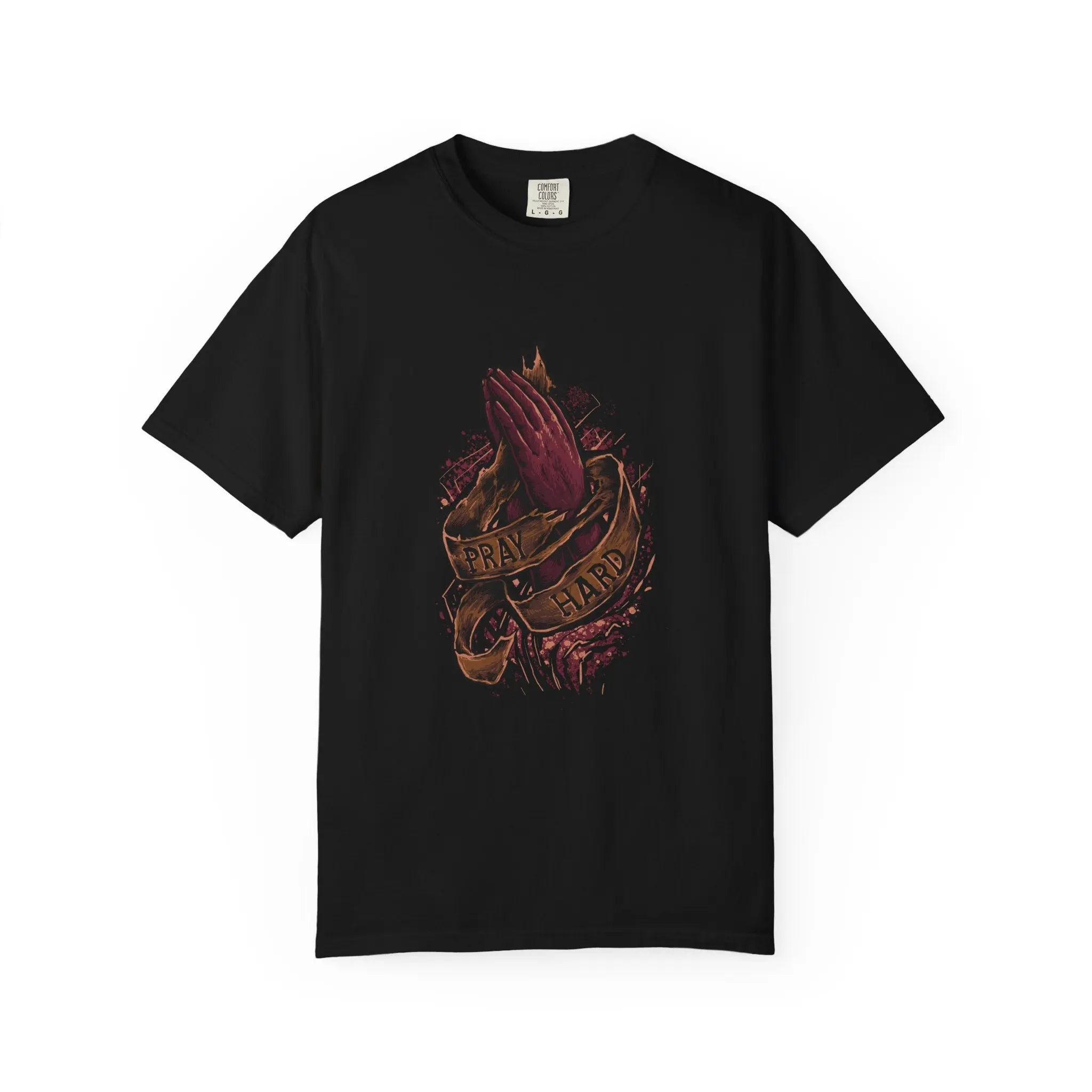 Pray Hard Hands Illustration Graphic Design Art T-Shirt - Sinful Threads