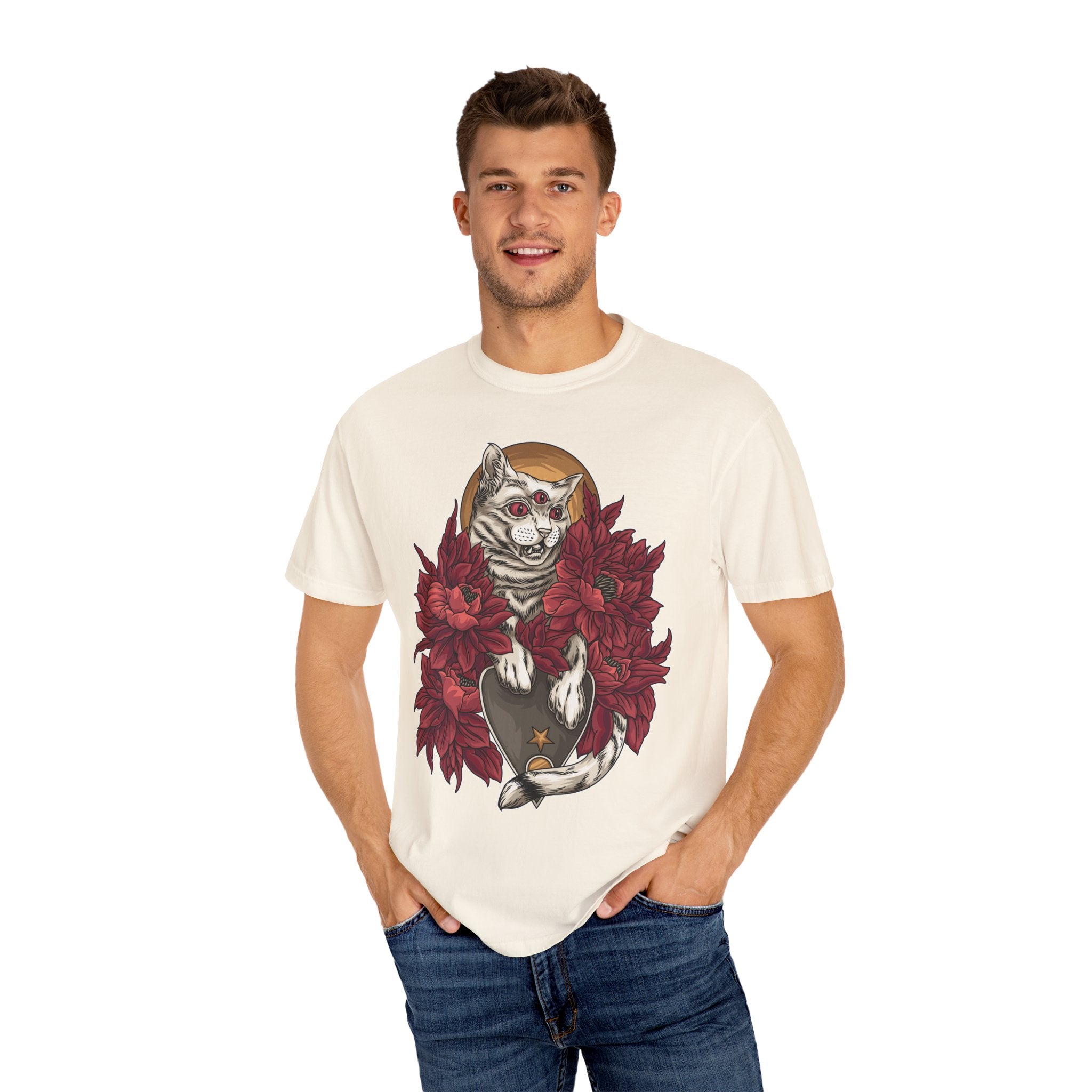 Occult Cat Tee - Weirdcore Ouija Shirt - Floral Graphic - Sinful Threads