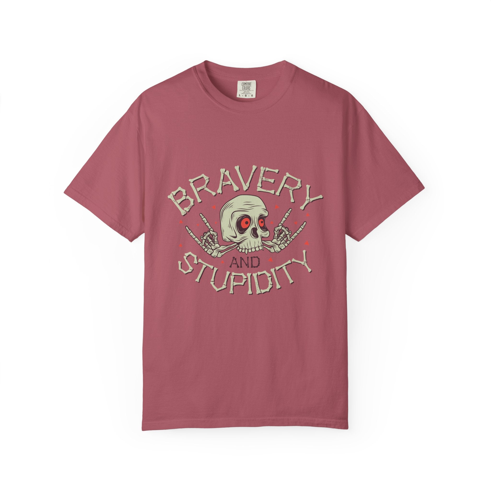 Funny Skull Shirt - Bravery Stupidity Tee - Cool Graphic - Sinful Threads