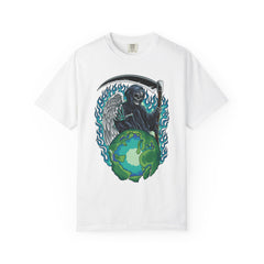 Grim Reaper Tee – Blue Flames Skull Gothic Death Shirt