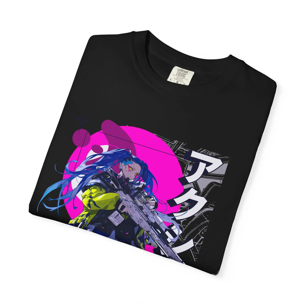 Cyberpunk Girl Tee - Futuristic Manga Gun Streetwear - Sinful Threads