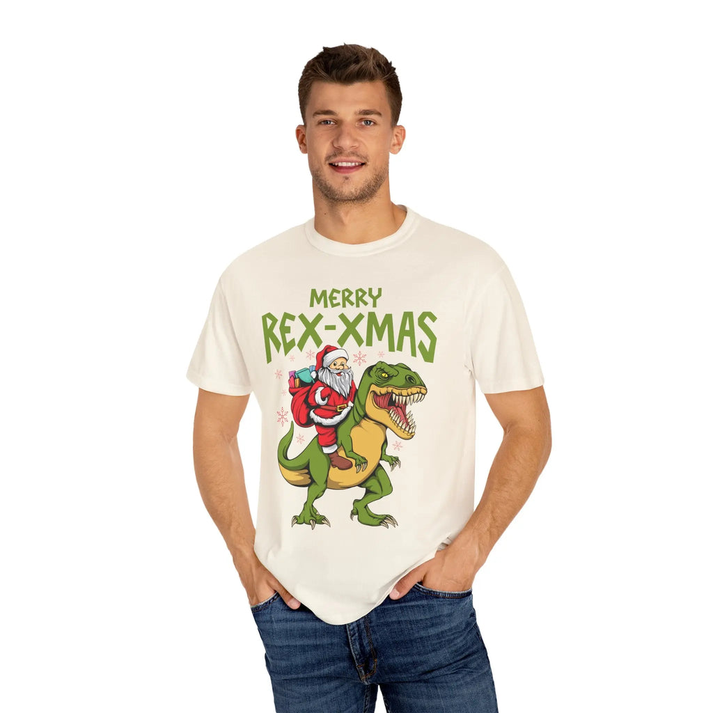 Merry Rex Xmas Tee - Funny Santa Dinosaur Gift - Sinful Threads