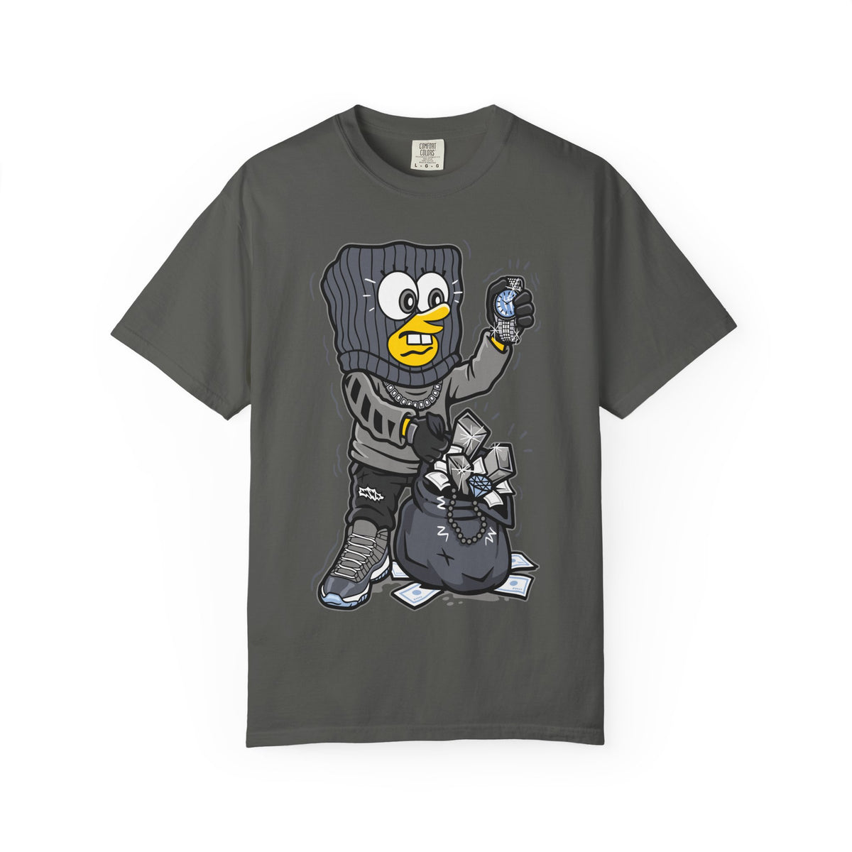 Cartoon Burglar Tee – Funny Diamond Loot Graphic Shirt
