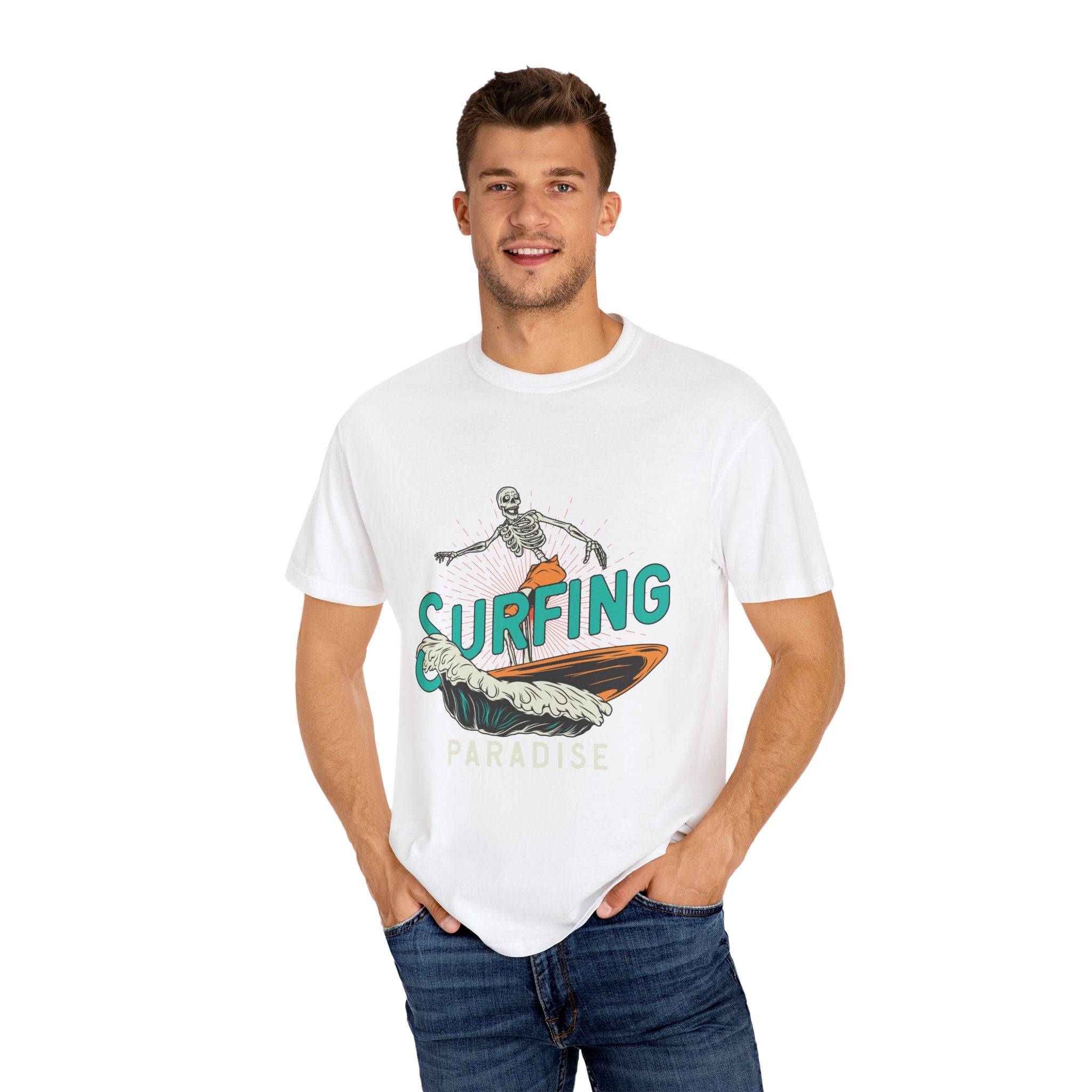 Surfing Skeleton Shirt - Funny Skeleton Tee - Retro Surf Gift - Sinful Threads