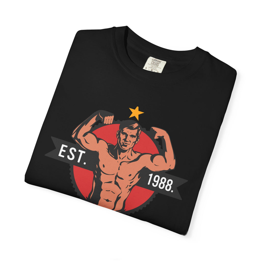 Vintage Bodybuilder Star Emblem Shirt - 1988 Retro Fitness Tee - Sinful Threads