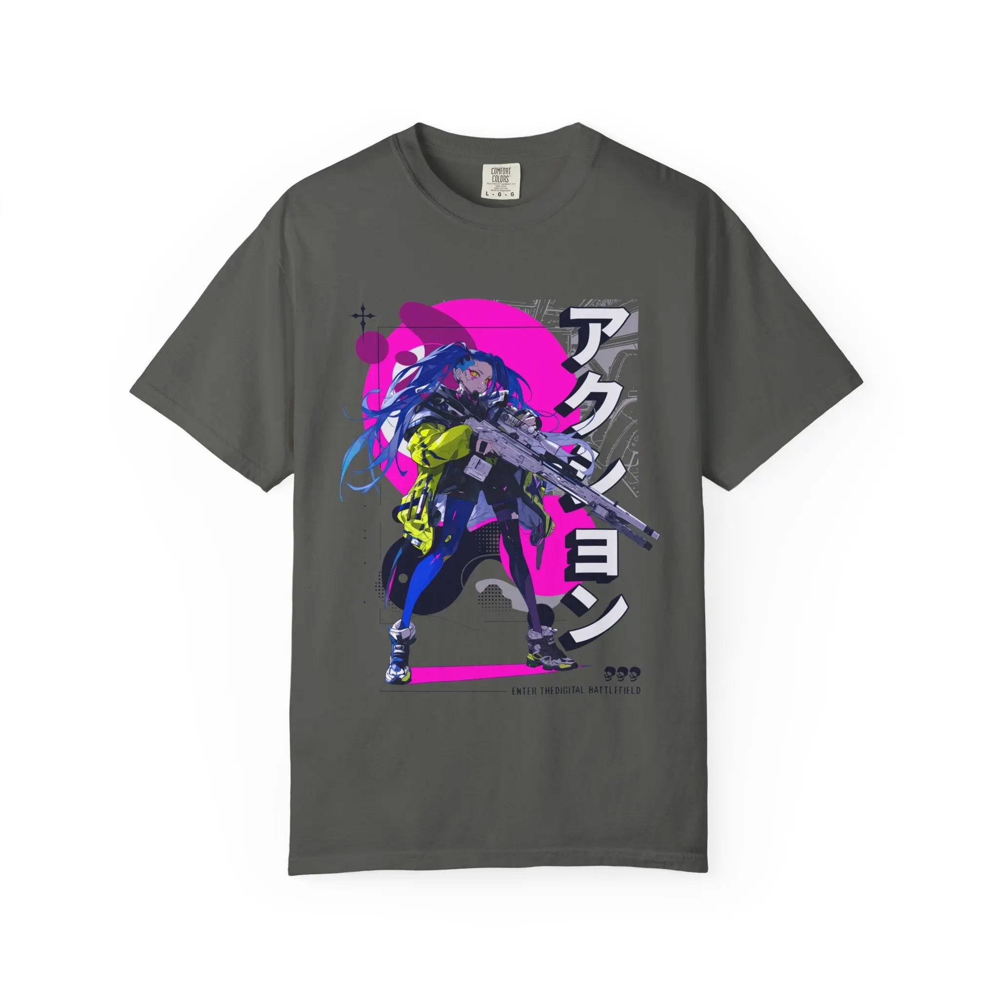 Cyberpunk Girl Tee - Futuristic Manga Gun Streetwear - Sinful Threads