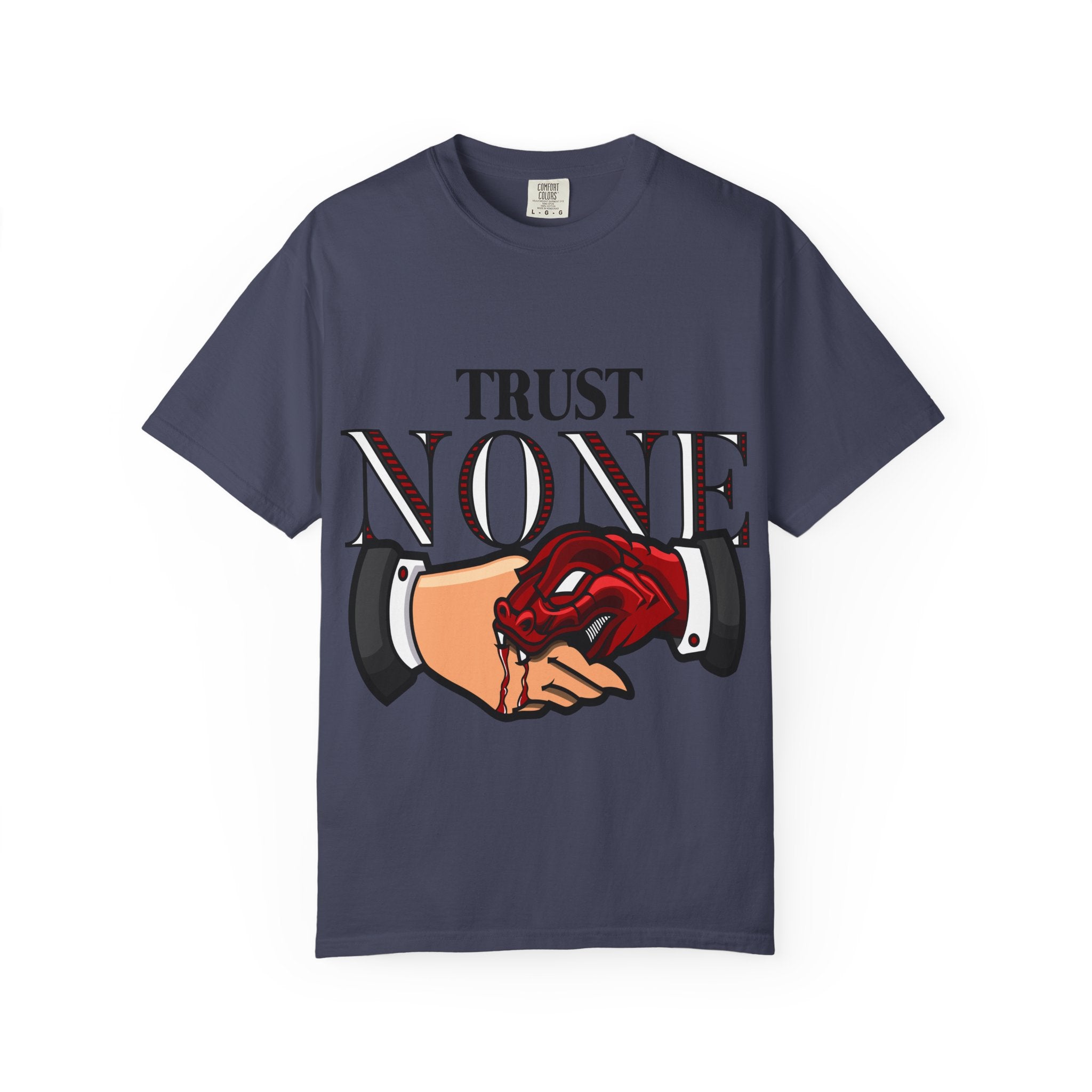 Trust None Tee – Snake Handshake Dark Streetwear - Sinful Threads