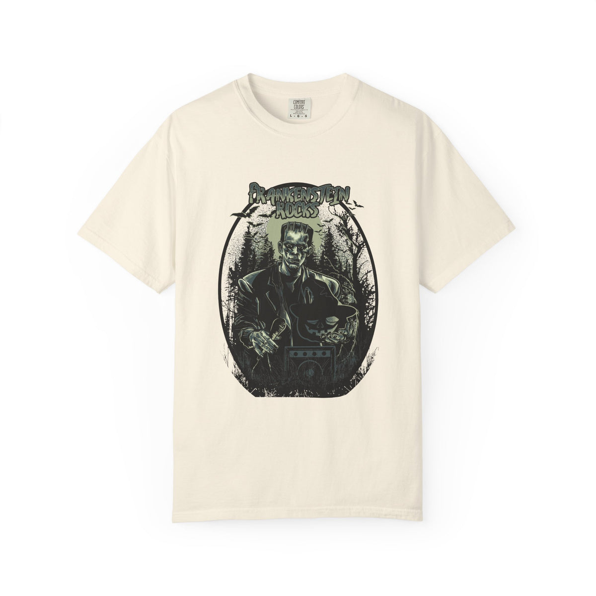 Frankenstein Rocks Halloween Graphic Novelty Design T-Shirt