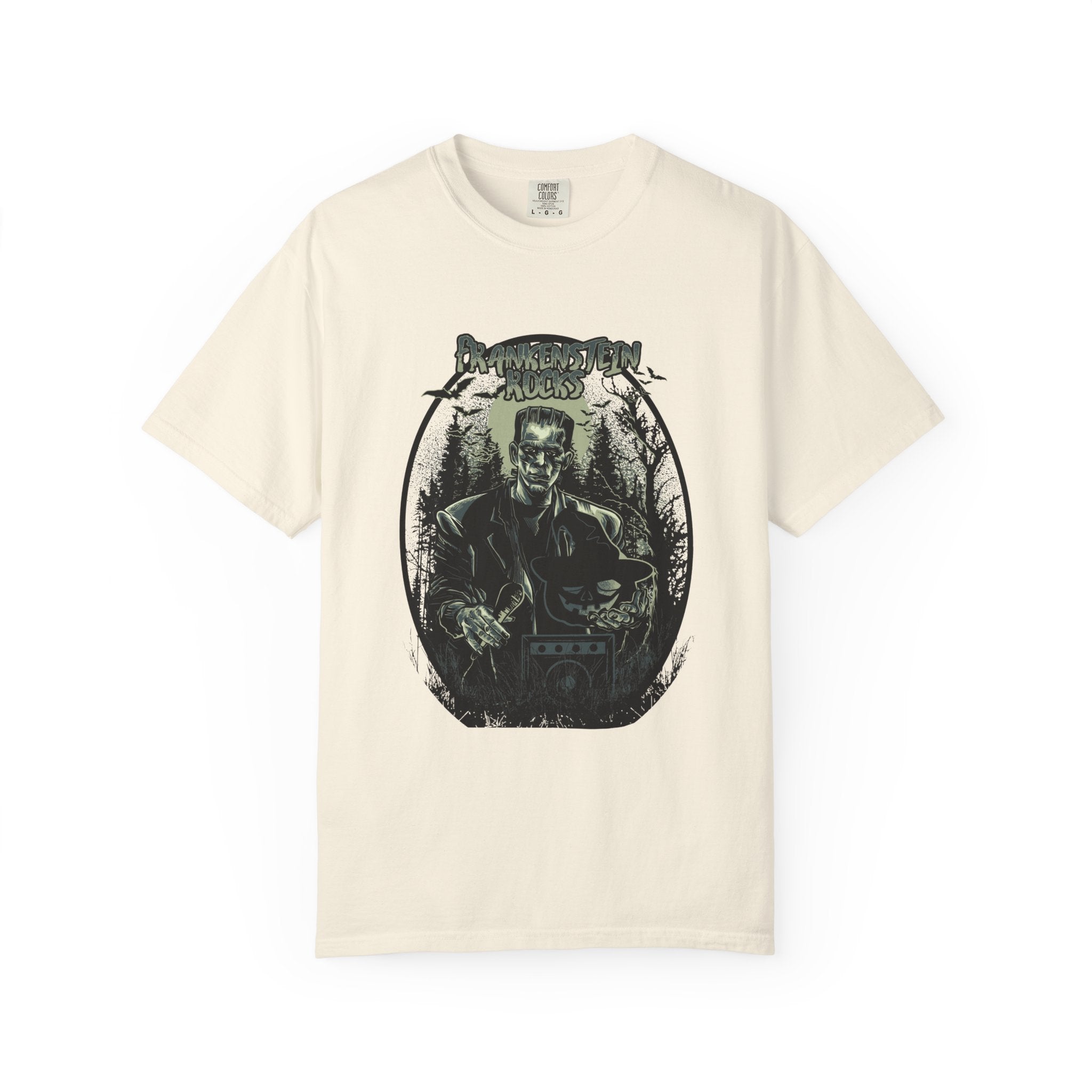 Frankenstein Rocks Halloween Graphic Novelty Design T-Shirt - Sinful Threads