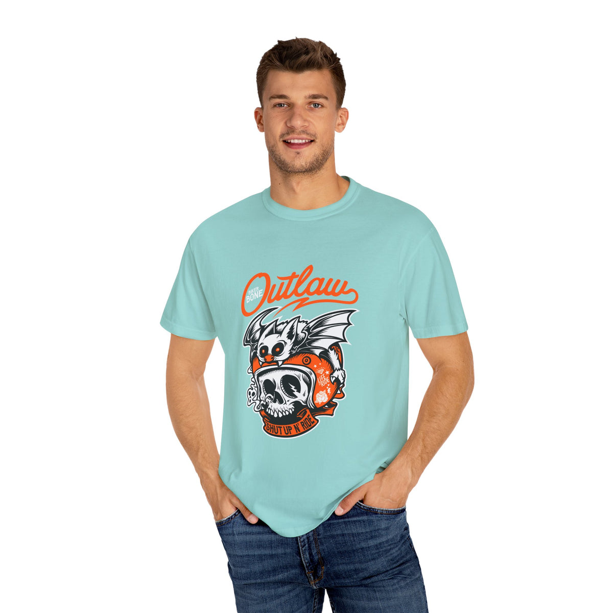 Outlaw Skull with Bat Rider Life To Ride Graphic T-Shirt
