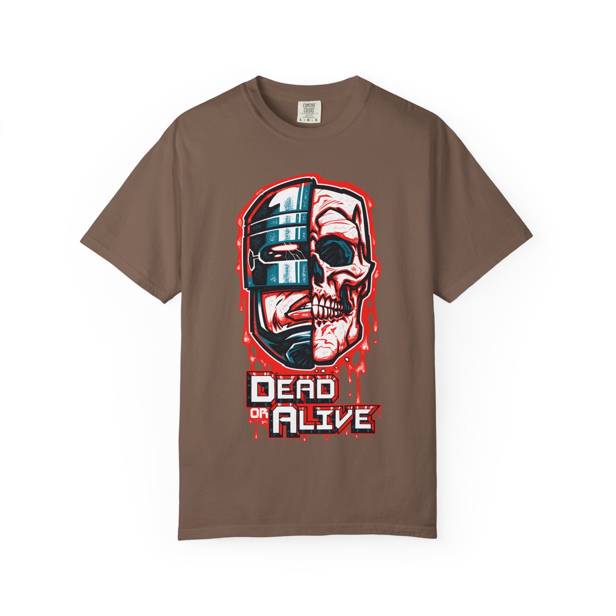 Robocop Dead or Alive Shirt with Robot Skull Design - Sinful Threads