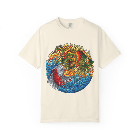 Japanese Dragon Tee - Fire Water Mythical - Koi Art Gift